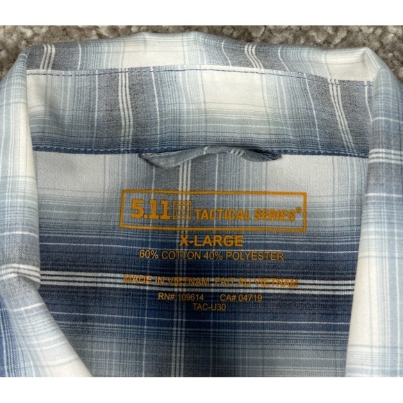 511 Tactical Shirt Mens Extra Large Blue Plaid  Button Up Snap Short Sleeve XL - Picture 5 of 8